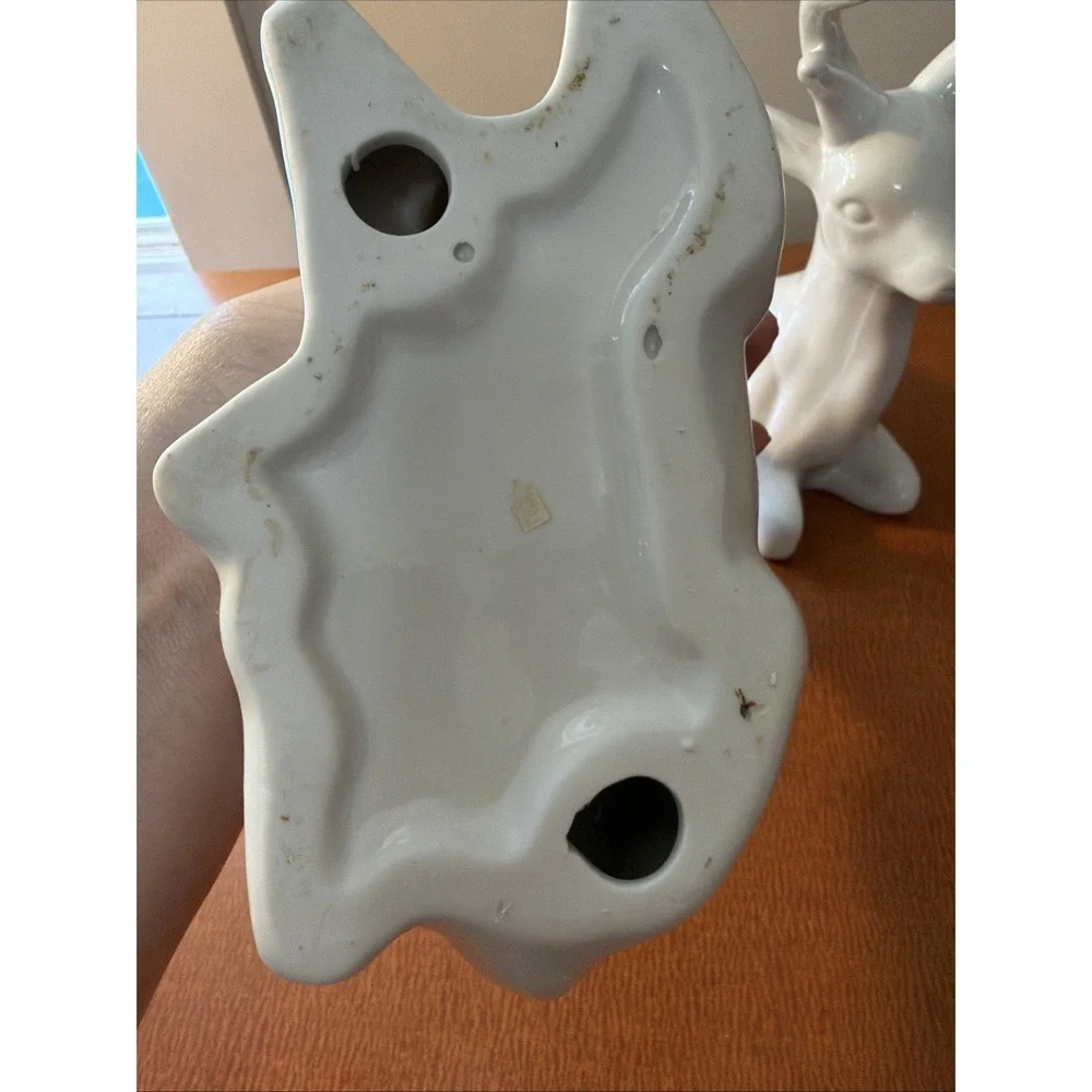 Vintage Pair Of White Porcelain Christmas Deer Buck Laying Figurine 8.5